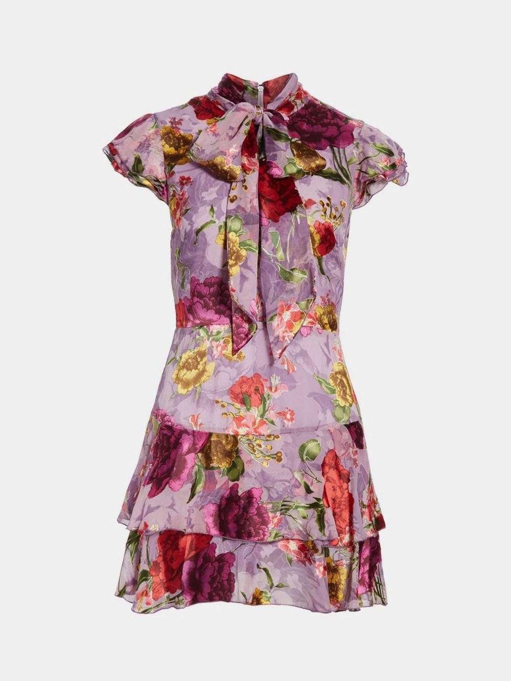 Alice + Olivia Lashay Water Lotus Floral Tie-Neck Mini Dress